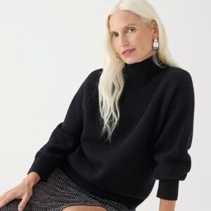 NWT J.Crew Woolblend Black Fuzzy Mockneck Sz Medium